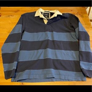 Vintage LL Bean Rugby Shirt Blue striped polo M